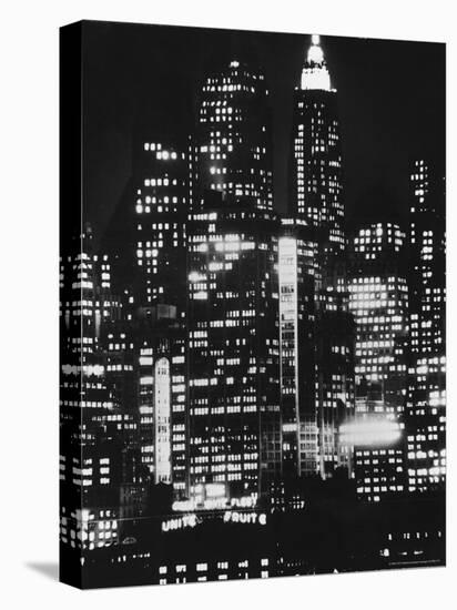 Nightime View of New York City Skyscrapers drom the Shores of New Jersey-Andreas Feininger-Premier Image Canvas