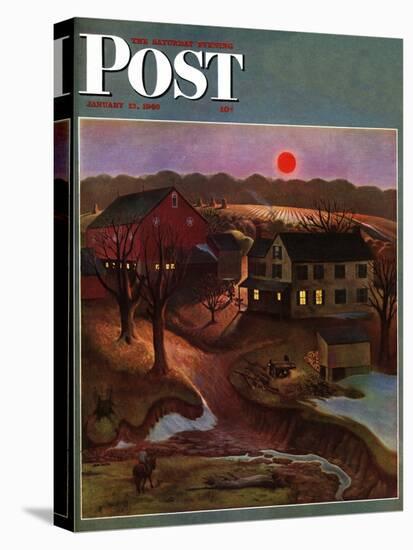 "Nighttime Farm Landscape," Saturday Evening Post Cover, January 12, 1946-John Falter-Premier Image Canvas