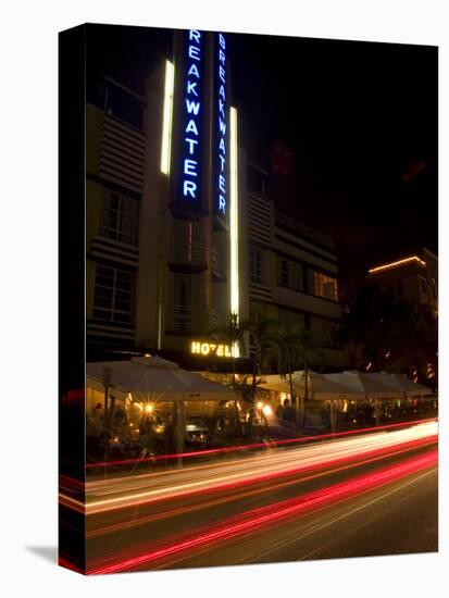 Nighttime Traffic on Ocean Drive, Art Deco Hotels, South Beach, Miami, Florida, USA-Nancy & Steve Ross-Premier Image Canvas