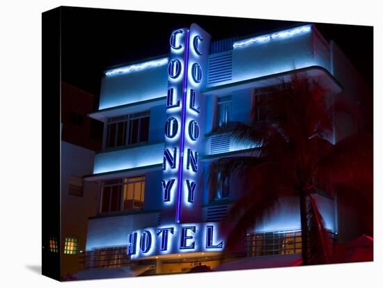 Nighttime View of Art Deco Colony Hotel, South Beach, Miami, Florida, USA-Nancy & Steve Ross-Premier Image Canvas