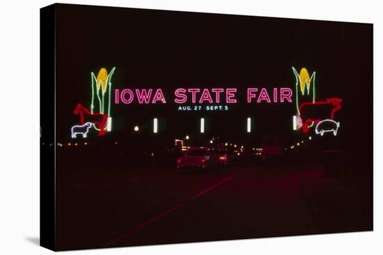 Nighttime View of the Illuminate Neon Sign at the Entrance to the Iowa State Fair, 1955-John Dominis-Premier Image Canvas