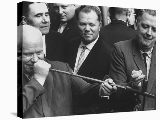 Nikita Khrushchev with Peace Pipe That Was Given to Him-Hank Walker-Premier Image Canvas
