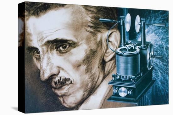 Nikola Tesla with an Early Tesla Coil-null-Premier Image Canvas