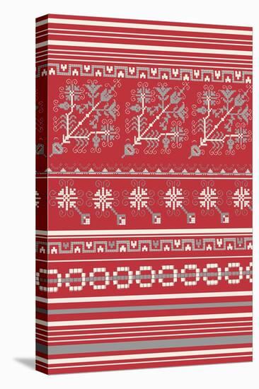 Nordic Cross Stitch Red-Nicholas Biscardi-Stretched Canvas