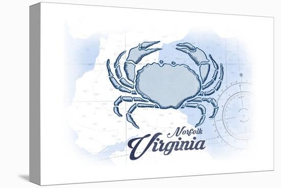 Norfolk, Virginia - Crab - Blue - Coastal Icon-Lantern Press-Stretched Canvas