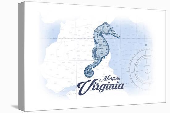 Norfolk, Virginia - Seahorse - Blue - Coastal Icon-Lantern Press-Stretched Canvas