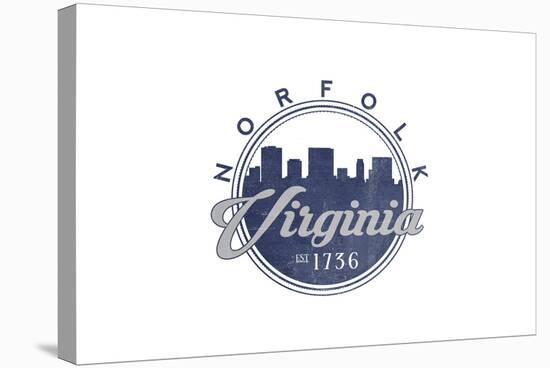 Norfolk, Virginia - Skyline Seal (Blue)-Lantern Press-Stretched Canvas