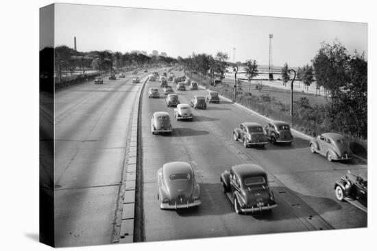 North Bound Lake Shore Drive in Chicago, Ca. 1946.-Kirn Vintage Stock-Premier Image Canvas