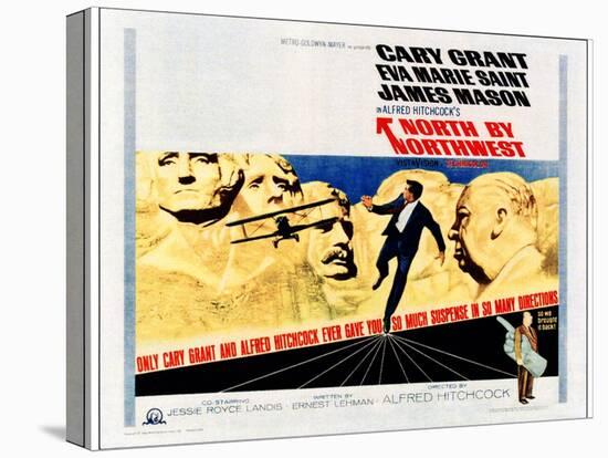 North by Northwest, Cary Grant, Alfred Hitchcock on 1966 Poster Art, 1959-null-Stretched Canvas