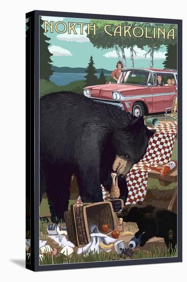 North Carolina - Bear and Picnic Scene-Lantern Press-Stretched Canvas