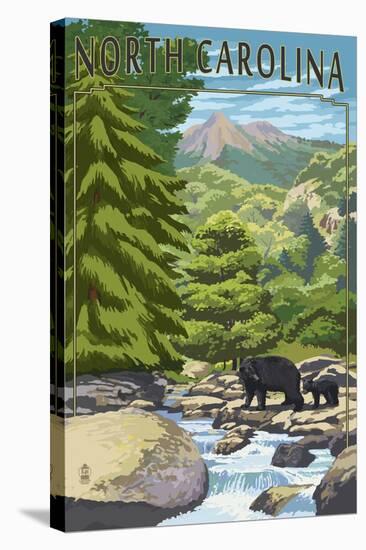 North Carolina - Bears and Creek-Lantern Press-Stretched Canvas