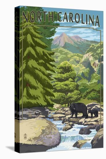 North Carolina - Bears and Creek-Lantern Press-Stretched Canvas