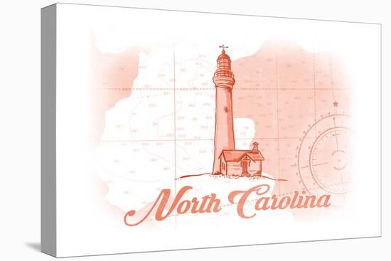 North Carolina - Lighthouse - Coral - Coastal Icon-Lantern Press-Stretched Canvas