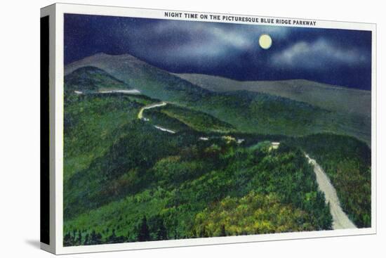 North Carolina - Moonlight Scene on the Picturesque Blue Ridge Parkway-Lantern Press-Stretched Canvas