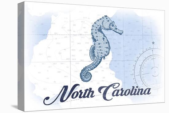 North Carolina - Seahorse - Blue - Coastal Icon-Lantern Press-Stretched Canvas