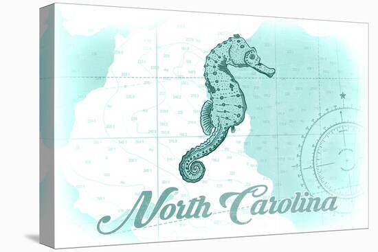 North Carolina - Seahorse - Teal - Coastal Icon-Lantern Press-Stretched Canvas