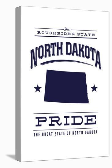 North Dakota State Pride - Blue on White-Lantern Press-Stretched Canvas