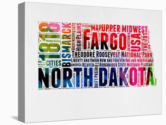 North Dakota Watercolor Word Cloud-NaxArt-Stretched Canvas