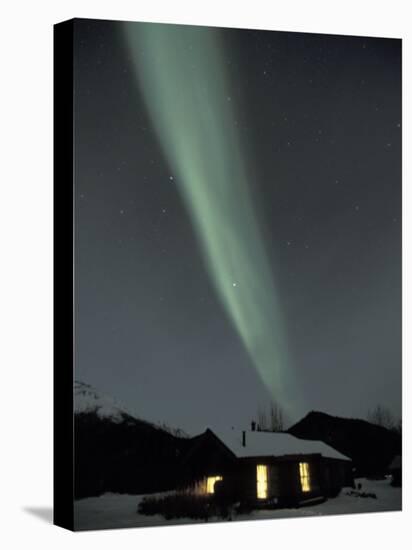 Northern Lights Curtain of Green Over a Miner's Cabin, Brooks Range, Alaska, USA-Hugh Rose-Premier Image Canvas