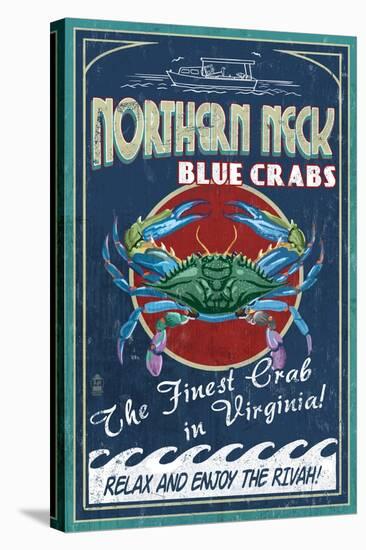 Northern Neck, Virginia - Blue Crab Vintage Sign-Lantern Press-Stretched Canvas