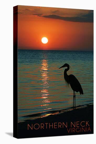 Northern Neck, Virginia - Heron and Sunset-Lantern Press-Stretched Canvas