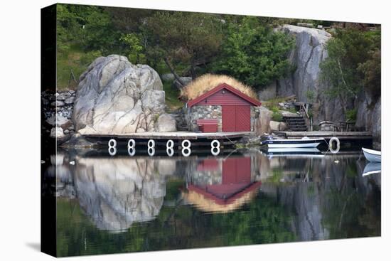 Norway, Stavanger. Boathouse, Dock, and Reflection on Lysefjord-Kymri Wilt-Premier Image Canvas