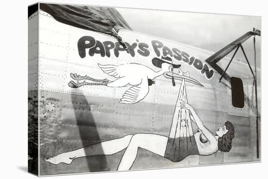 Nose Art, Pappy's Passion Pin-Up with Stork-null-Stretched Canvas