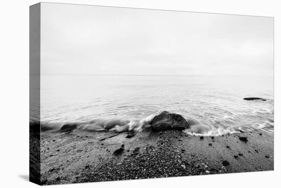 Nostalgic Sea. Waves Hitting in Rock in the Center. Black and White, far Horizon.-Michal Bednarek-Premier Image Canvas