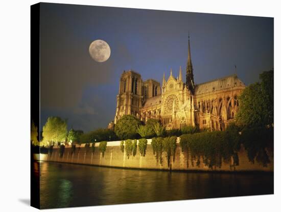 Notre Dame Cathedral at Night, with Moon Rising Above, Paris, France, Europe-Howell Michael-Premier Image Canvas