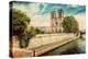 Notre Dame Cathedral in Paris, France and the Seine River Embankment on a Sunny Day. Vintage-Michal Bednarek-Premier Image Canvas