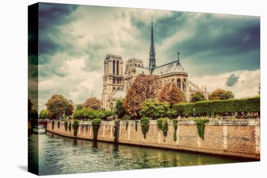Notre Dame Cathedral in Paris, France and the Seine River. Moody Clouds-Michal Bednarek-Premier Image Canvas