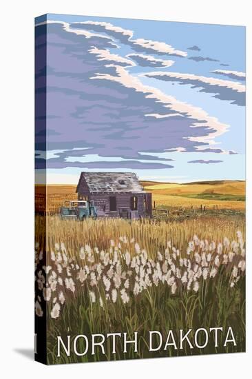 Nouth Dakota - Wheat Field and Shack-Lantern Press-Stretched Canvas