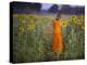 Novice Buddhist Monk Makes His Way Through a Field of Sunflowers as 10,000 Gather, Thailand-null-Premier Image Canvas