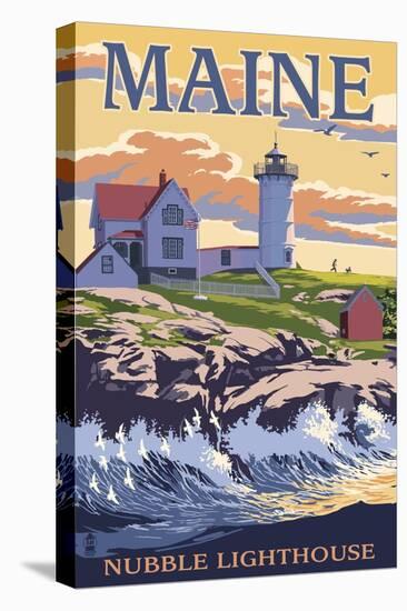 Nubble Lighthouse - York, Maine-Lantern Press-Stretched Canvas