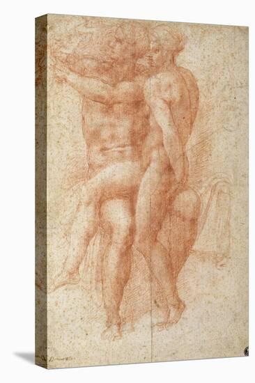 Nude Female Seated on the Knees of a Seated Male Nude: Adam and Eve-Michelangelo Buonarroti-Premier Image Canvas