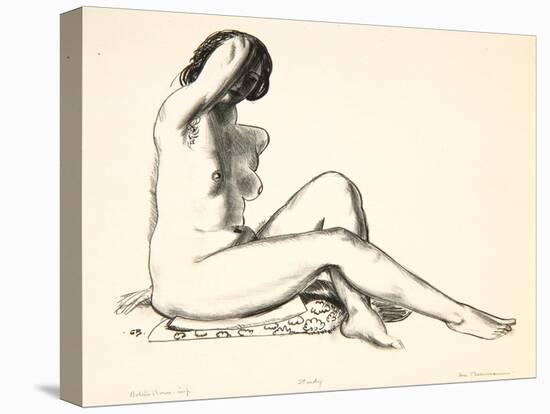 Nude Study, Girl Sitting on a Flowered Cushion, 1923-24-George Wesley Bellows-Premier Image Canvas