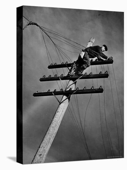 NY Telephone Co. Lineman Wallace Burdick Repairs Telephone Lines Between Valhalla and Brewster-Margaret Bourke-White-Premier Image Canvas