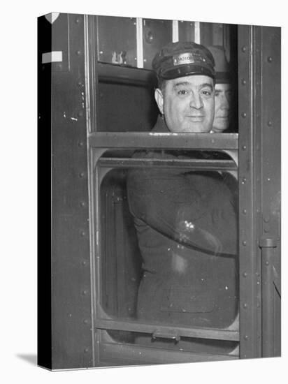 Nyc Mayor Fiorello Laguardia Wearing Motorman's Cap and Looking Out Window on Subway-null-Premier Image Canvas