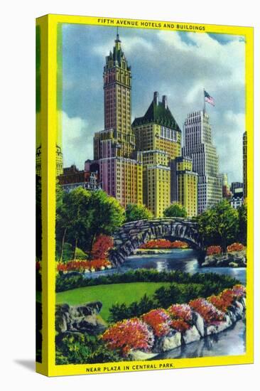 NYC, New York - Central Park Plaza View of 5th Ave Hotels and Bldgs-Lantern Press-Stretched Canvas