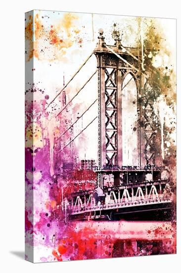 NYC Watercolor Collection - The Manhattan Bridge II-Philippe Hugonnard-Stretched Canvas