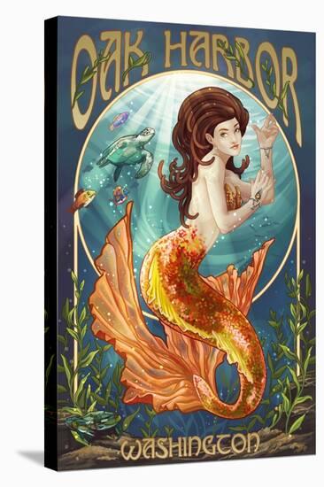 Oak Harbor, Washington - Mermaid (Orange)-Lantern Press-Stretched Canvas
