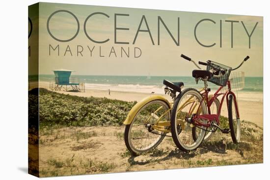 Ocean City, Maryland - Bicycles and Beach Scene-Lantern Press-Stretched Canvas