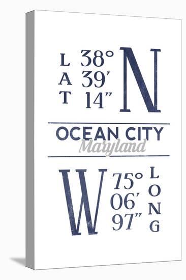 Ocean City, Maryland - Latitude and Longitude (Blue)-Lantern Press-Stretched Canvas