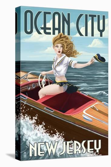 Ocean City, New Jersey - Boating Pinup Girl-Lantern Press-Stretched Canvas
