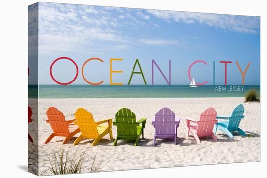 Ocean City, New Jersey - Colorful Beach Chairs-Lantern Press-Stretched Canvas