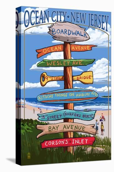 Ocean City, New Jersey - Destination Signpost-Lantern Press-Stretched Canvas