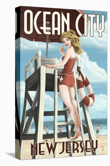 Ocean City, New Jersey - Lifeguard Pinup Girl-Lantern Press-Stretched Canvas