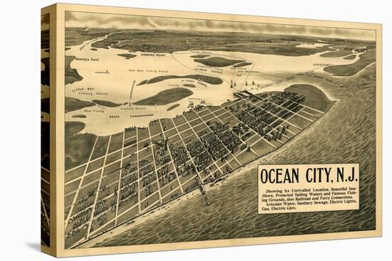 Ocean City, New Jersey - Panoramic Map-Lantern Press-Stretched Canvas