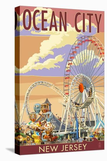 Ocean City, New Jersey - Pier and Sunset-Lantern Press-Stretched Canvas