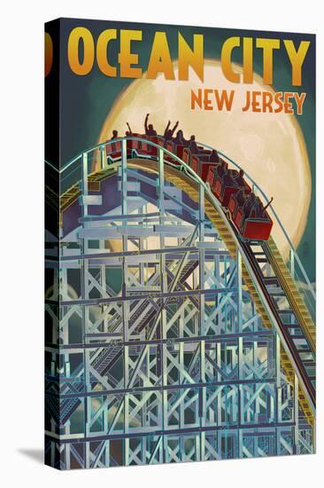Ocean City, New Jersey - Roller Coaster and Moon-Lantern Press-Stretched Canvas